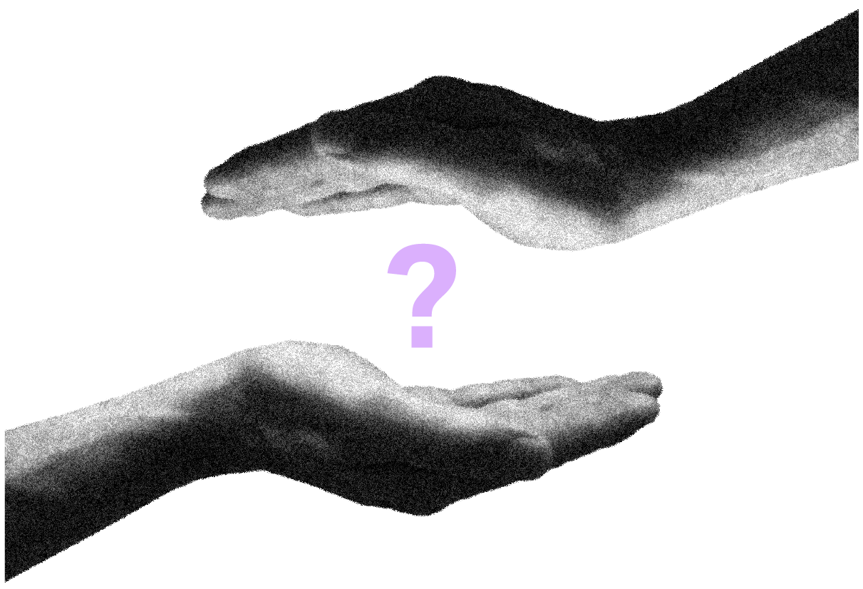 zwei Hände, zwischen ihnen ein Fragezeichen